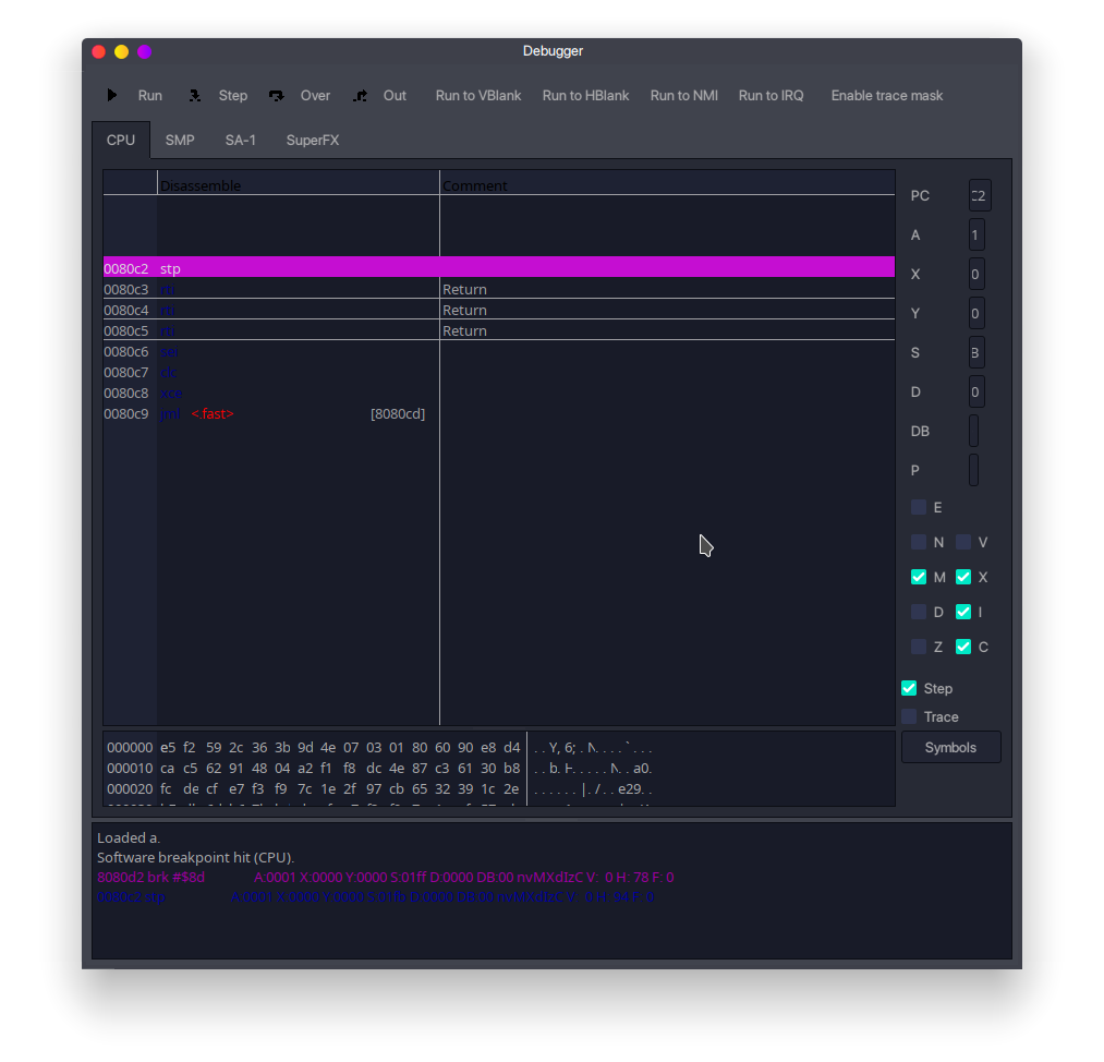 a screen shot of the debugger with somewhat unfitting colors and widget sizes